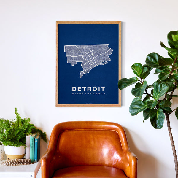 Detroit Neighborhood Map Poster, Detroit City Map Art Print