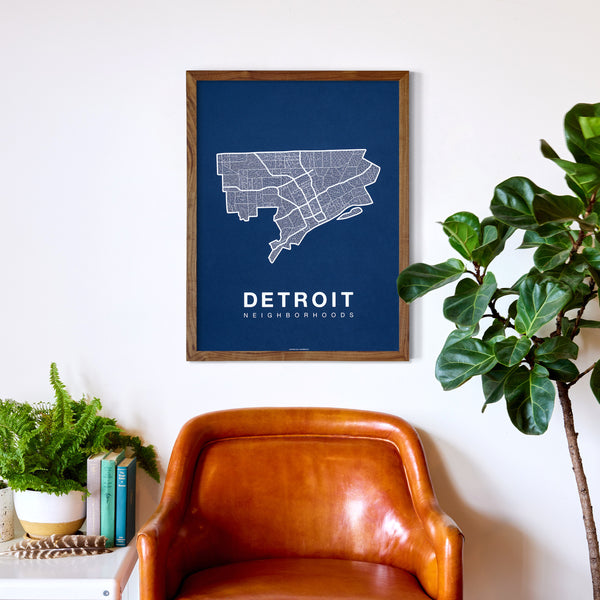 Detroit Neighborhood Map Poster, Detroit City Map Art Print
