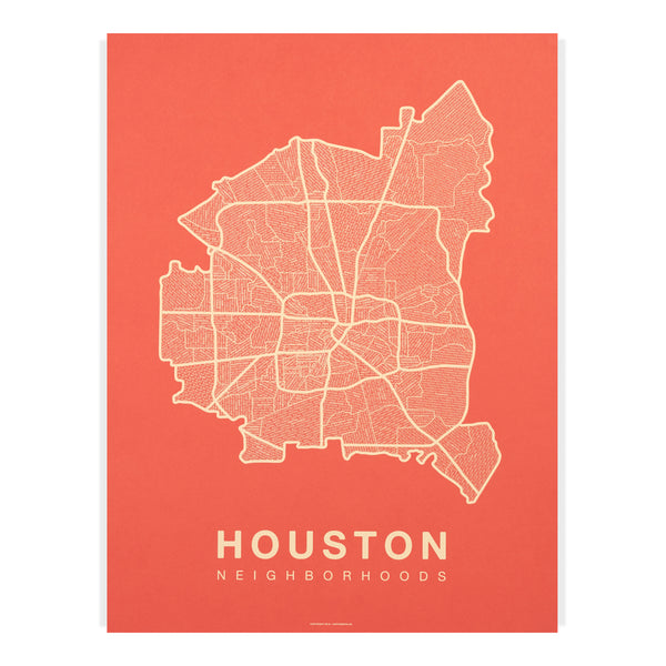 Houston Neighborhood Map Poster, Houston City Map Art Print