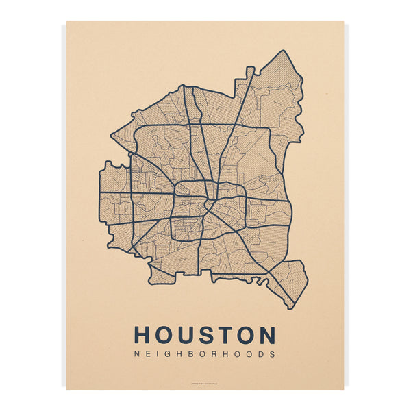 Houston Neighborhood Map Poster, Houston City Map Art Print