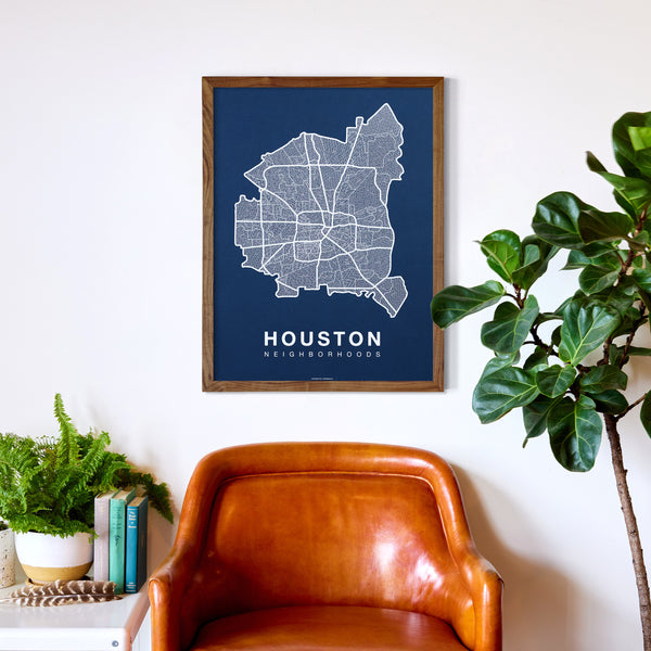 Houston Neighborhood Map Poster, Houston City Map Art Print
