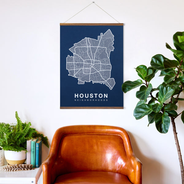 Houston Neighborhood Map Poster, Houston City Map Art Print