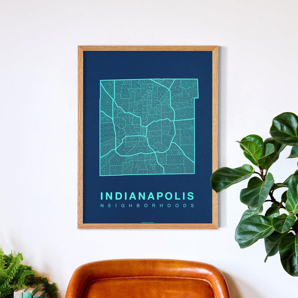 Indianapolis Neighborhood Map Poster, Indianapolis City Map Art Print