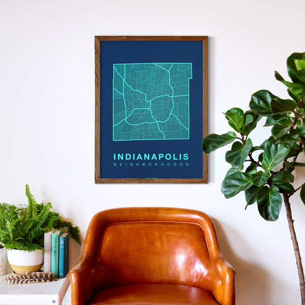 Indianapolis Neighborhood Map Poster, Indianapolis City Map Art Print