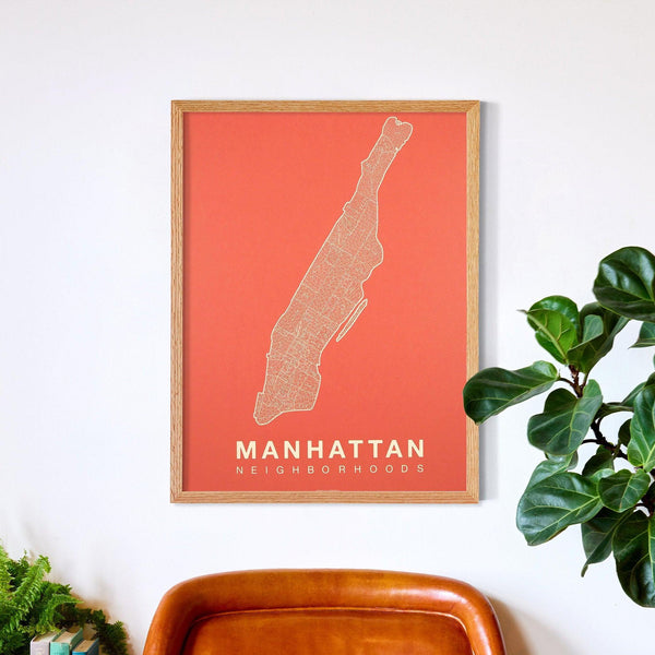 Manhattan Neighborhood Map Poster, Manhattan City Map Art Print