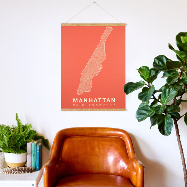 Manhattan Neighborhood Map Poster, Manhattan City Map Art Print