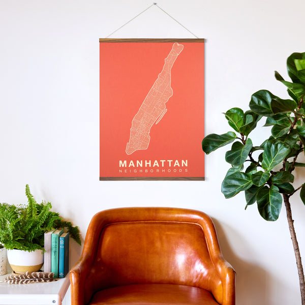 Manhattan Neighborhood Map Poster, Manhattan City Map Art Print