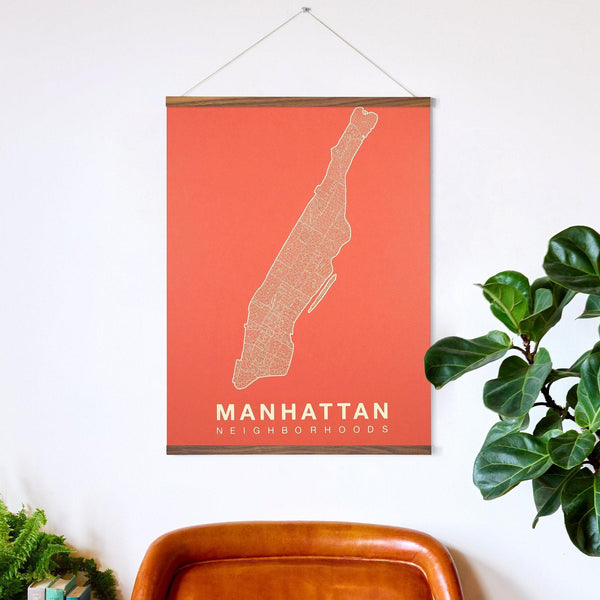 Manhattan Neighborhood Map Poster, Manhattan City Map Art Print