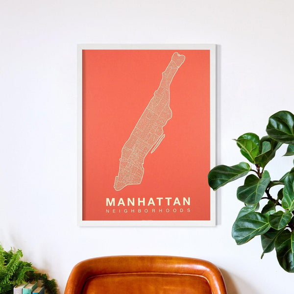 Manhattan Neighborhood Map Poster, Manhattan City Map Art Print