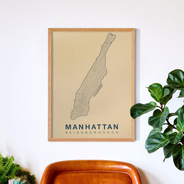 Manhattan Neighborhood Map Poster, Manhattan City Map Art Print