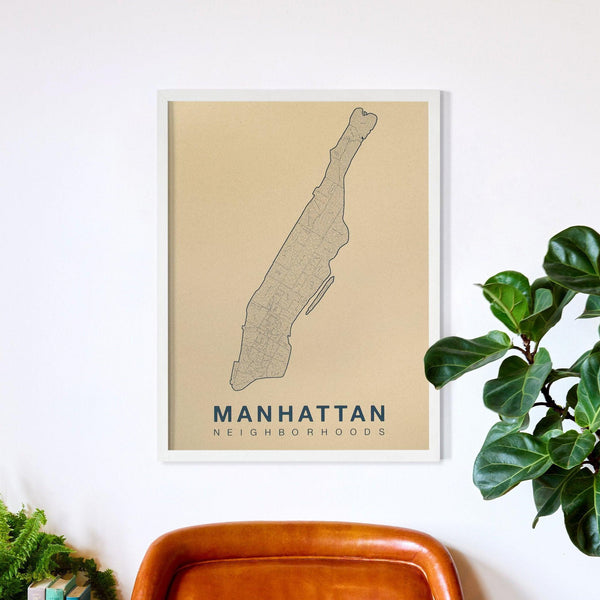 Manhattan Neighborhood Map Poster, Manhattan City Map Art Print