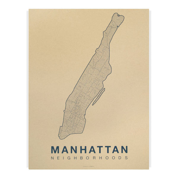 Manhattan Neighborhood Map Poster, Manhattan City Map Art Print