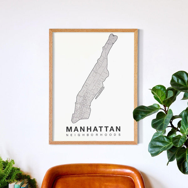 Manhattan Neighborhood Map Poster, Manhattan City Map Art Print