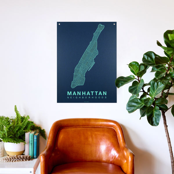 Manhattan Neighborhood Map Poster, Manhattan City Map Art Print