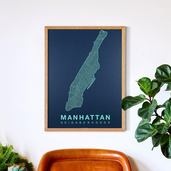 Manhattan Neighborhood Map Poster, Manhattan City Map Art Print