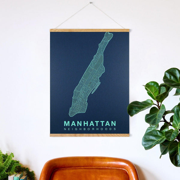 Manhattan Neighborhood Map Poster, Manhattan City Map Art Print