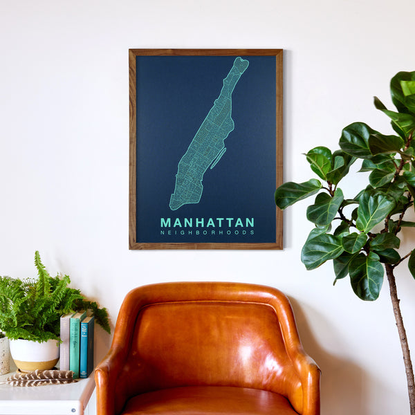 Manhattan Neighborhood Map Poster, Manhattan City Map Art Print