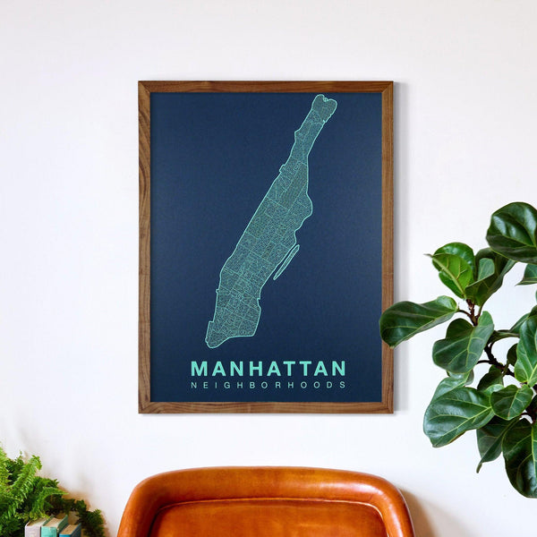 Manhattan Neighborhood Map Poster, Manhattan City Map Art Print