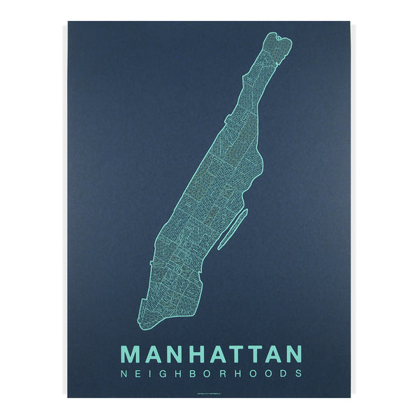Manhattan Neighborhood Map Poster, Manhattan City Map Art Print