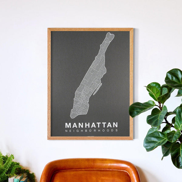 Manhattan Neighborhood Map Poster, Manhattan City Map Art Print