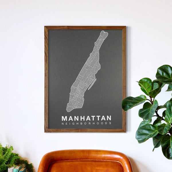 Manhattan Neighborhood Map Poster, Manhattan City Map Art Print