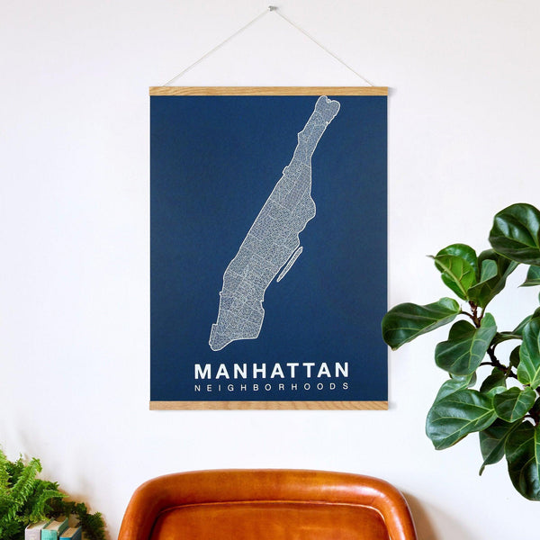 Manhattan Neighborhood Map Poster, Manhattan City Map Art Print