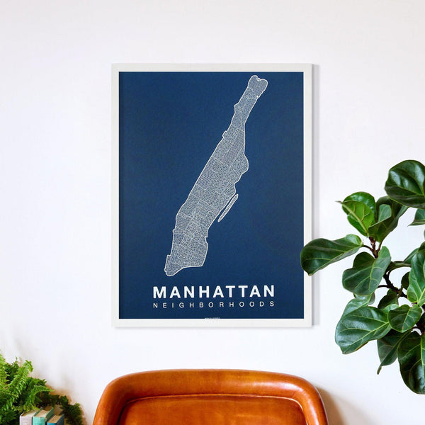 Manhattan Neighborhood Map Poster, Manhattan City Map Art Print