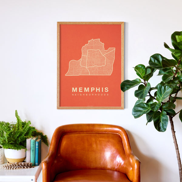 Memphis Neighborhood Map Poster, Memphis City Map Art Print