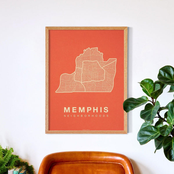 Memphis Neighborhood Map Poster, Memphis City Map Art Print