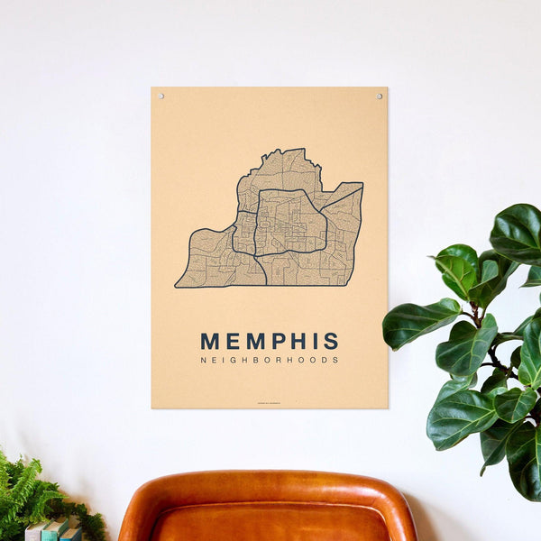 Memphis Neighborhood Map Poster, Memphis City Map Art Print