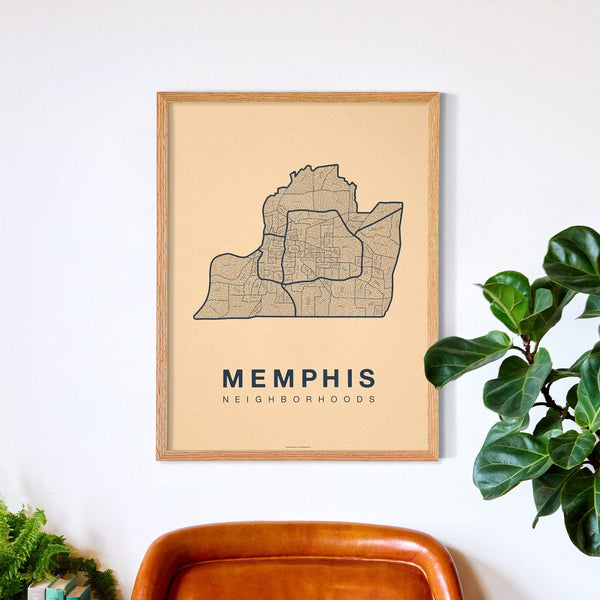 Memphis Neighborhood Map Poster, Memphis City Map Art Print