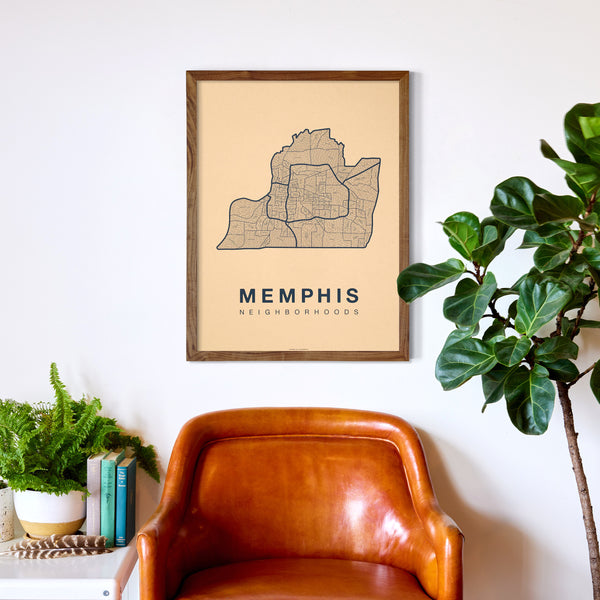 Memphis Neighborhood Map Poster, Memphis City Map Art Print