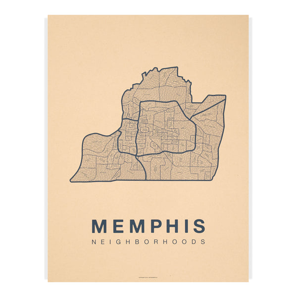 Memphis Neighborhood Map Poster, Memphis City Map Art Print