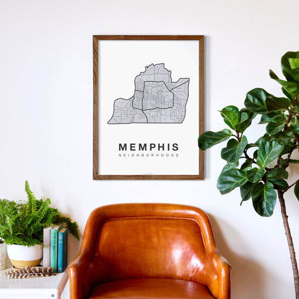 Memphis Neighborhood Map Poster, Memphis City Map Art Print