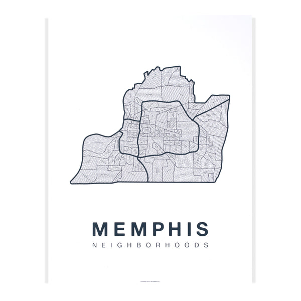 Memphis Neighborhood Map Poster, Memphis City Map Art Print