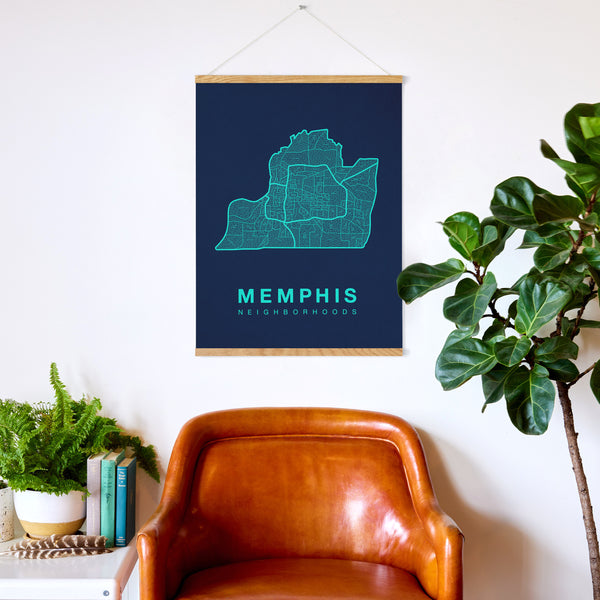Memphis Neighborhood Map Poster, Memphis City Map Art Print