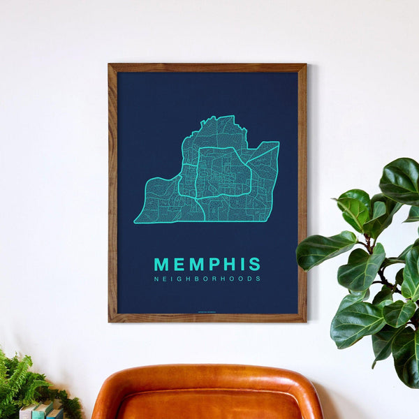 Memphis Neighborhood Map Poster, Memphis City Map Art Print