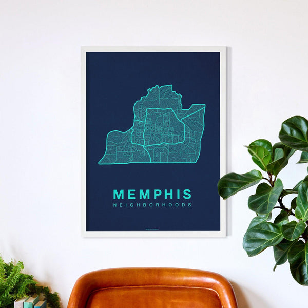 Memphis Neighborhood Map Poster, Memphis City Map Art Print