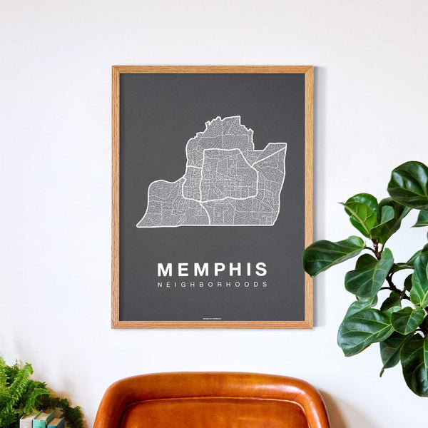 Memphis Neighborhood Map Poster, Memphis City Map Art Print