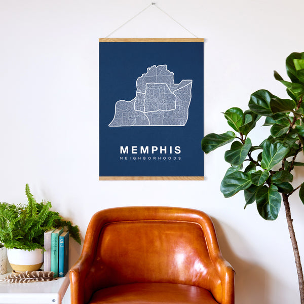 Memphis Neighborhood Map Poster, Memphis City Map Art Print