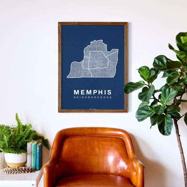 Memphis Neighborhood Map Poster, Memphis City Map Art Print