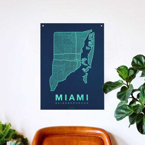Miami Neighborhood Map Poster, Miami City Map Art Print