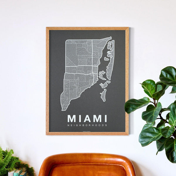 Miami Neighborhood Map Poster, Miami City Map Art Print