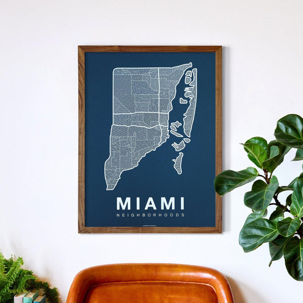 Miami Neighborhood Map Poster, Miami City Map Art Print