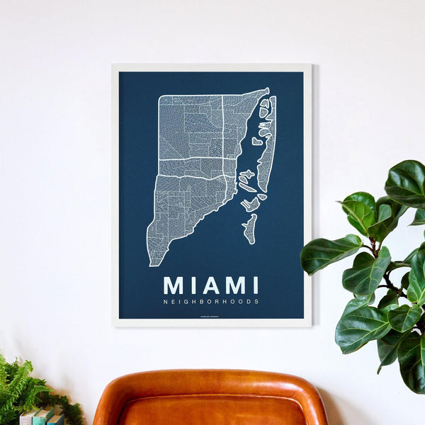 Miami Neighborhood Map Poster, Miami City Map Art Print