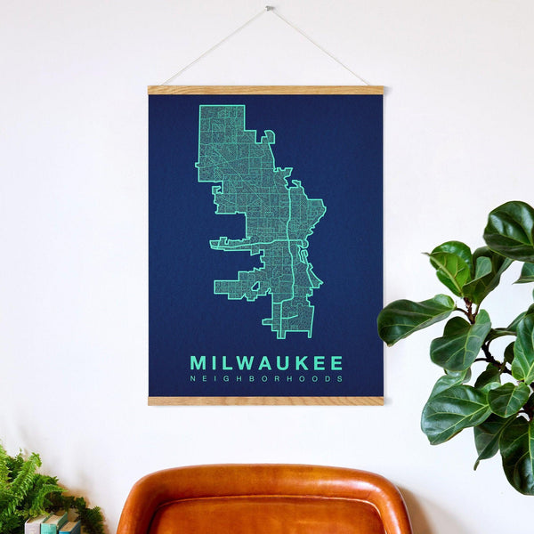 Milwaukee Neighborhood Map Poster, Milwaukee City Map Art Print