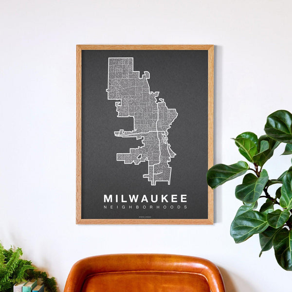 Milwaukee Neighborhood Map Poster, Milwaukee City Map Art Print