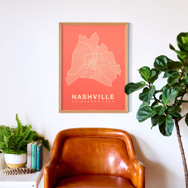 Nashville Neighborhood Map Poster, Nashville City Map Art Print