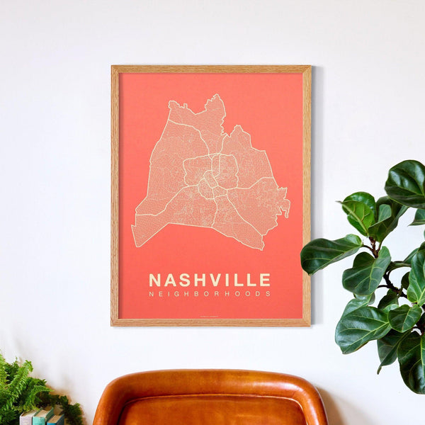 Nashville Neighborhood Map Poster, Nashville City Map Art Print