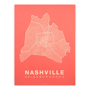 Nashville Neighborhood Map Poster, Nashville City Map Art Print